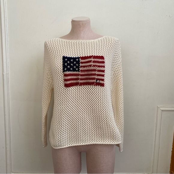 Ralph Lauren Sweaters - Ralph Lauren Crotchet American Flag Sweater